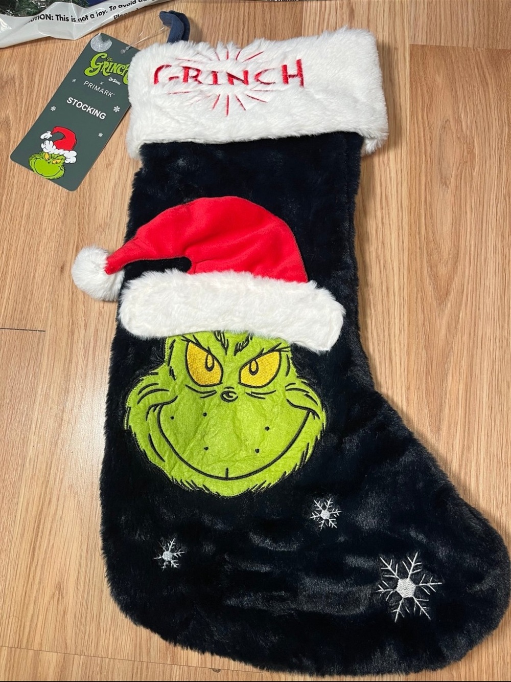 The Grinch with Santa Hat Plush Christmas Stocking Primark Exclusive